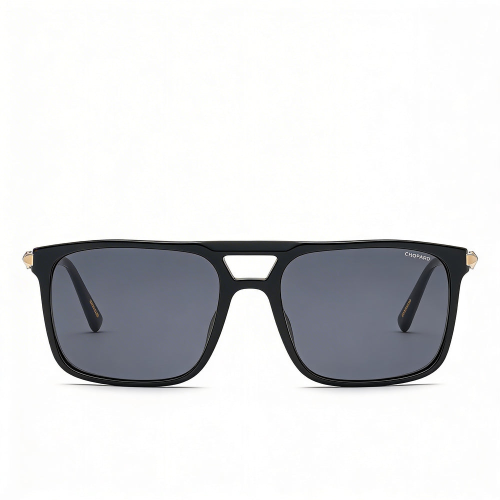 Chopard Sch311 Men's Shiny Black Acetate-Metal Sunglasses with Smoke Lenses, UV Protection, 59mm