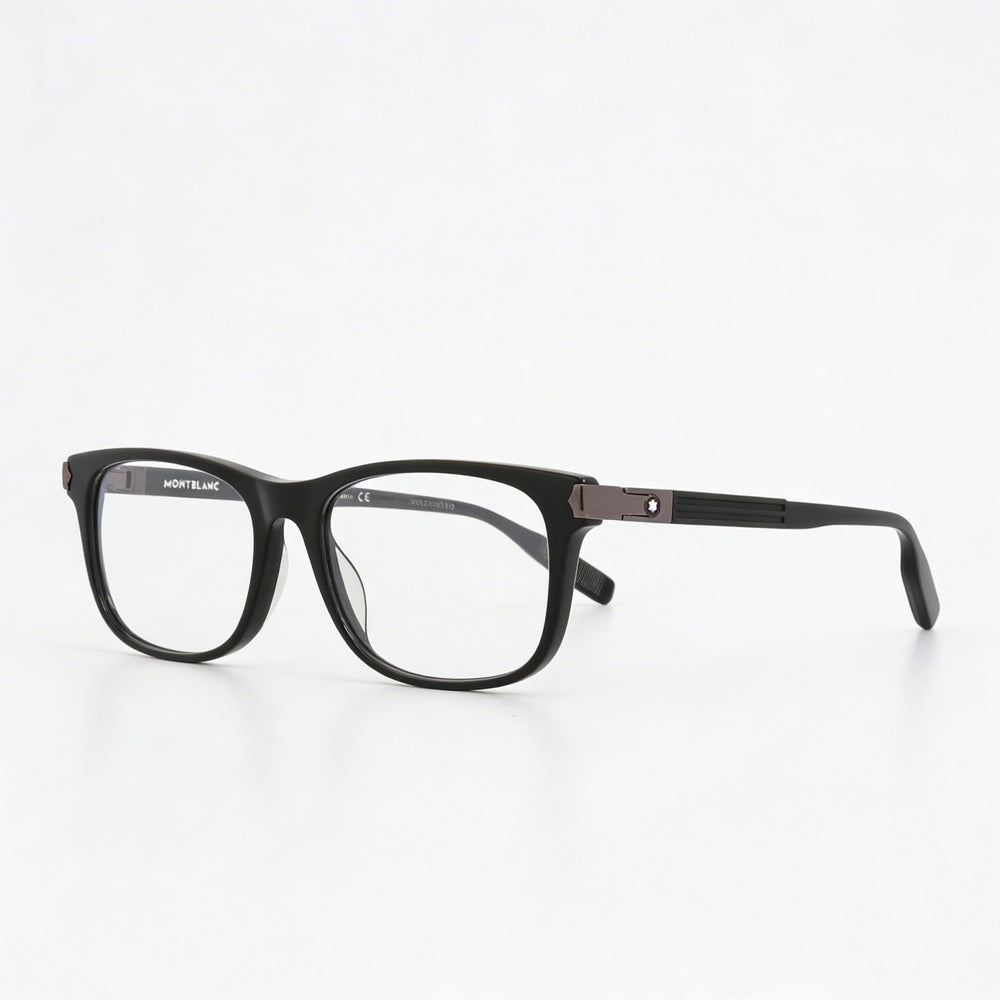 MONTBLANC Gafas para hombre, armazón completo de plástico negro, rectangular, con lentes transparentes de acetato, graduables 56-18-150