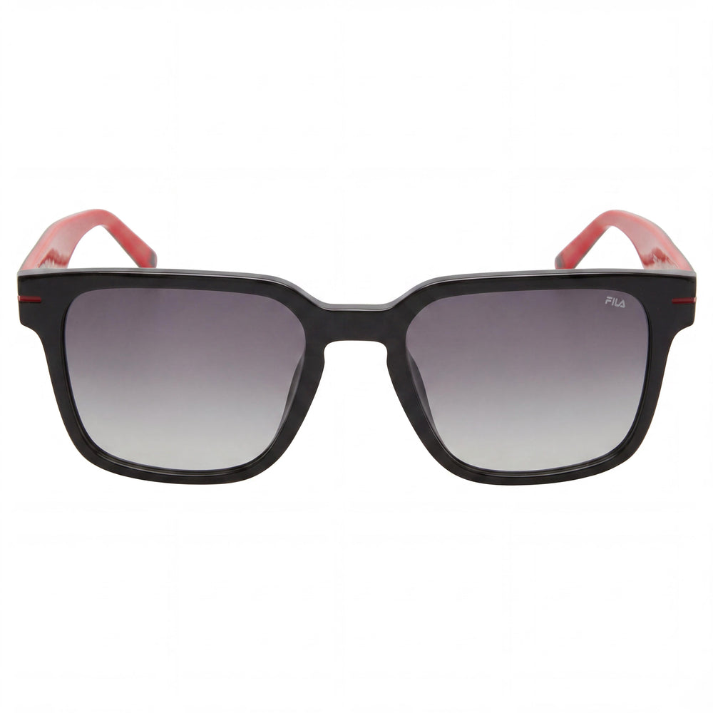 FILA Casual Sunglasses for Men with Shiny Black Acetate Frame and Smoke Gradient Lenses 53mm