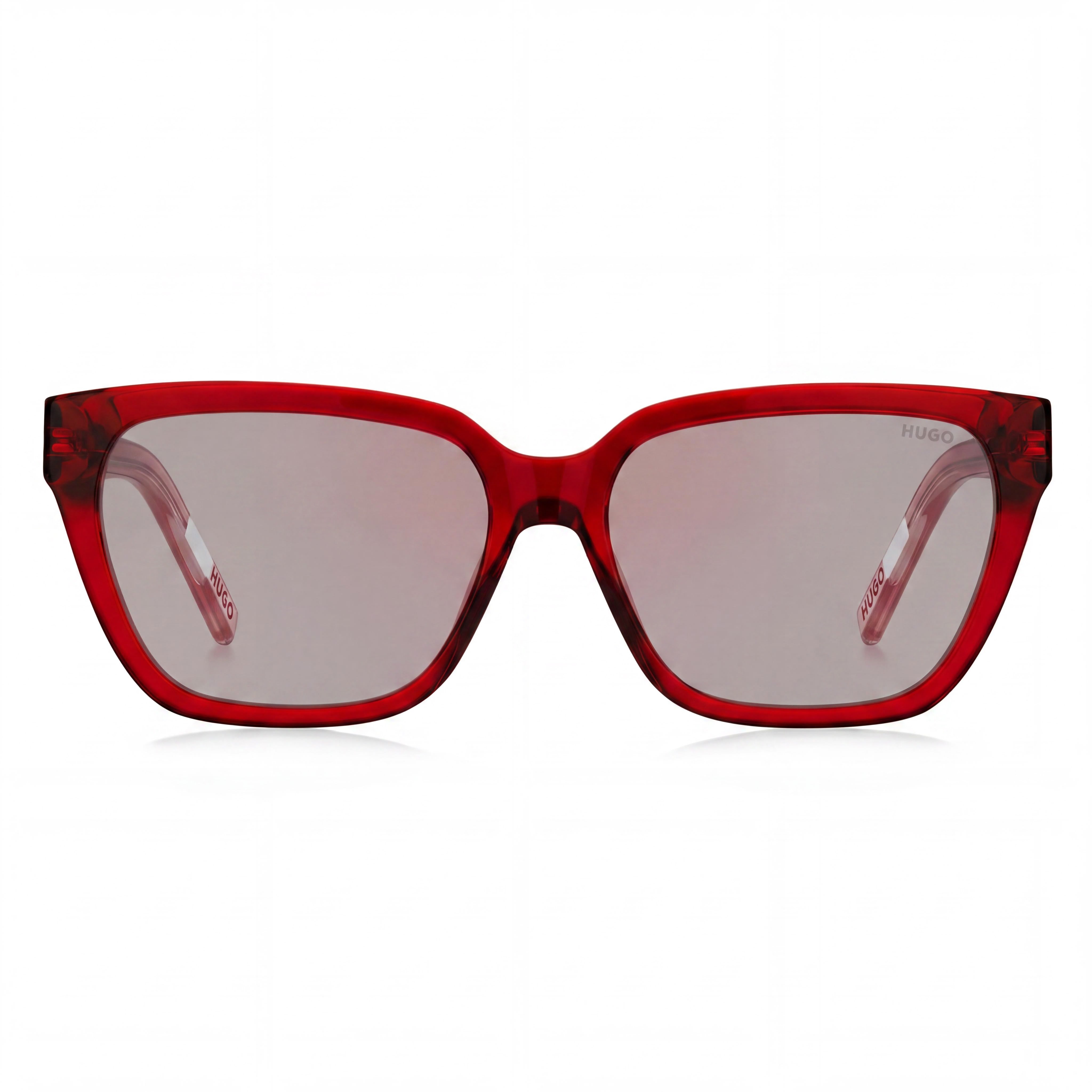 HUGO Contemporary Women's Acetate Frame Sunglasses in Red Pink with Non-Polarized Red Lenses 56mm, Photo 2