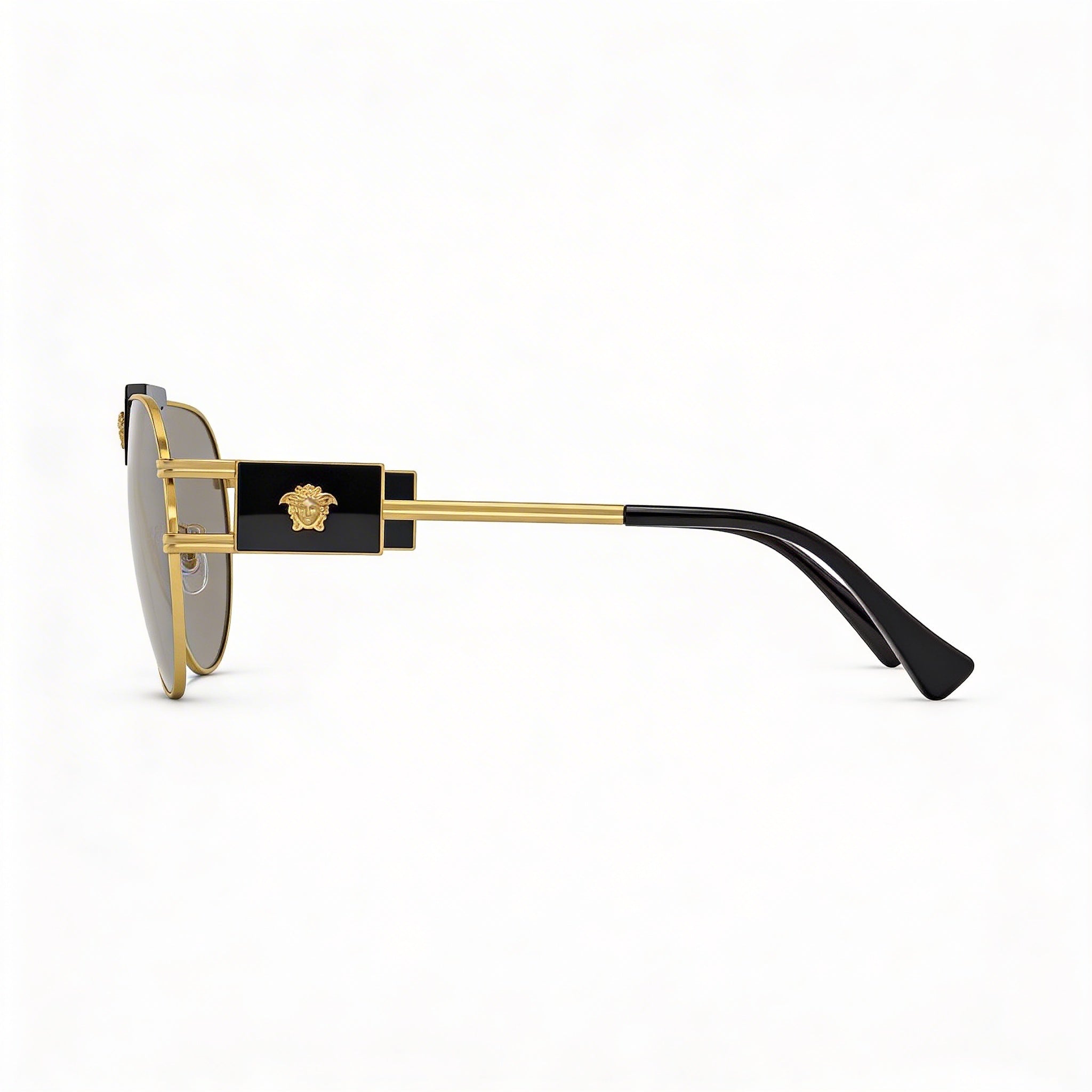 Versace Contemporary Unisex Metal Frame Sunglasses Gold Black with Light Grey Mirror Silver Lenses 63mm UV Protection, Photo 3