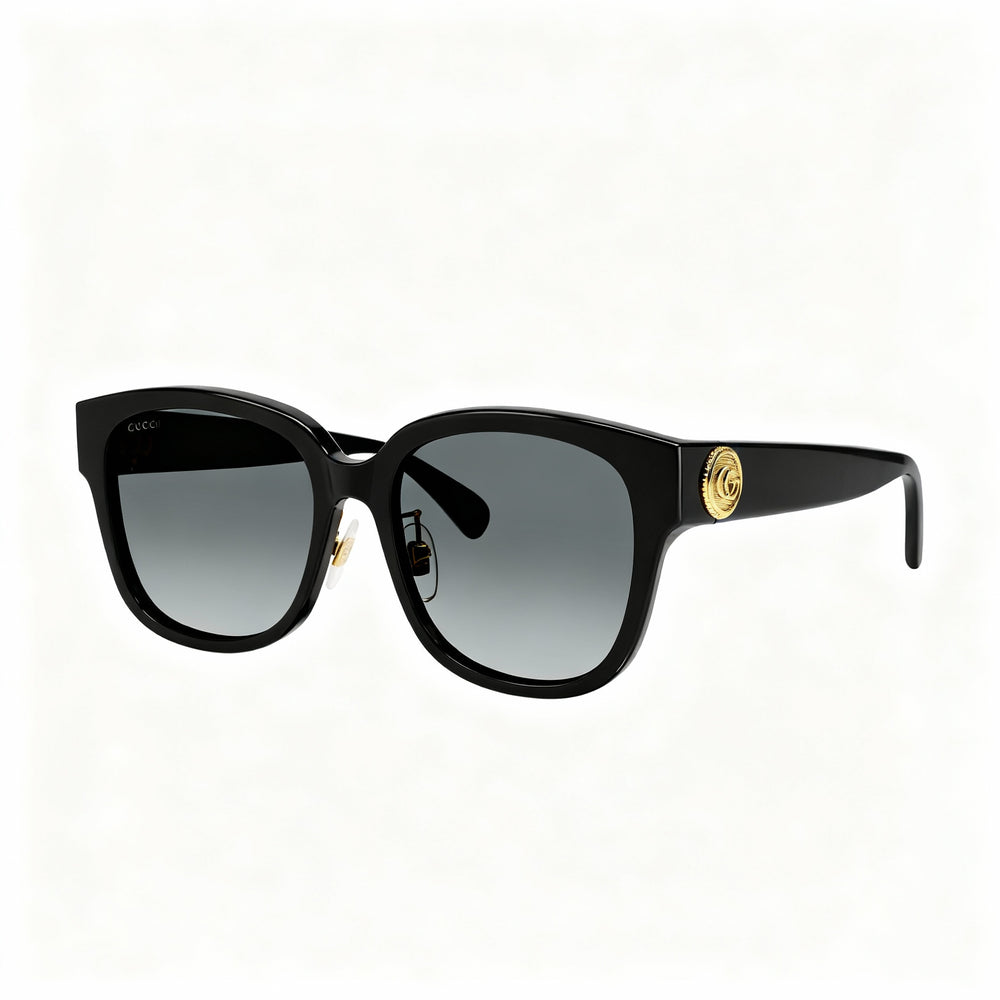 Gucci Gg1409sk-001 Women's Oversized Rounded Cat Eye Sunglasses, Black Recycled Acetate, Black-Grey Gradient 55mm
