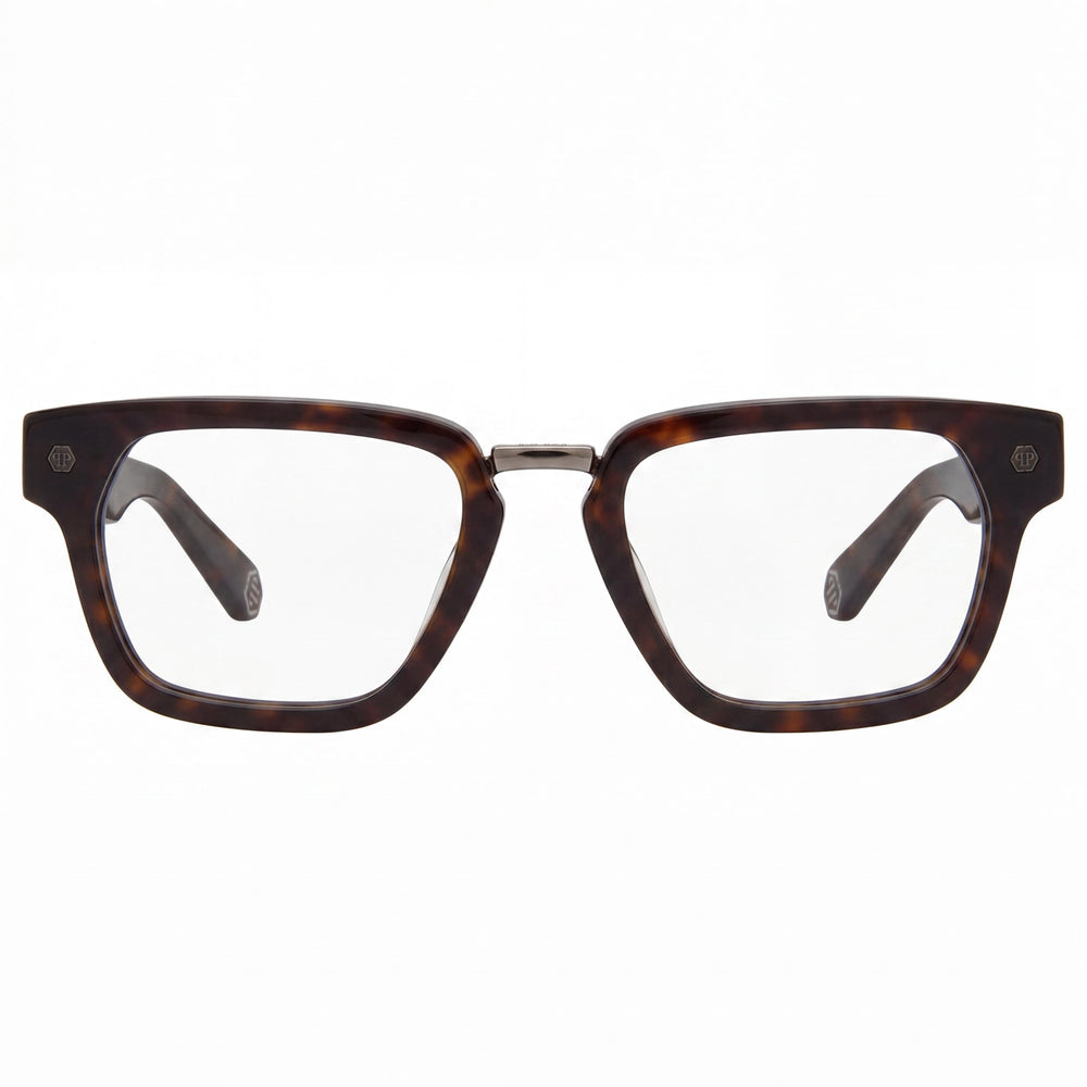 Gafas clásicas Philipp Plein para hombre con montura color Havana oscuro y lentes de plástico, ancho de lente de 51 mm