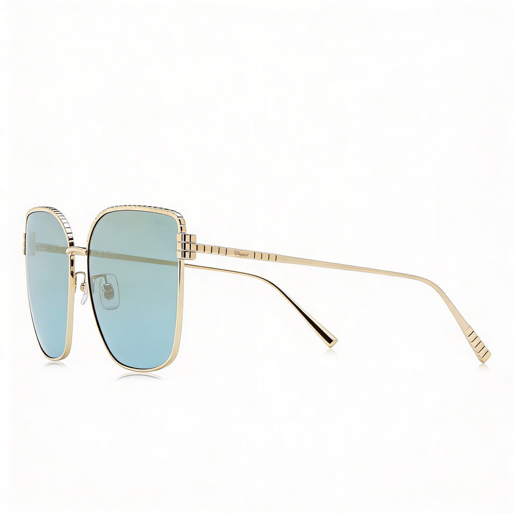 Gafas de sol Chopard Casual para mujer con montura de titanio en oro rosa brillante y espejo azul degradado con protección UV 63-17-135