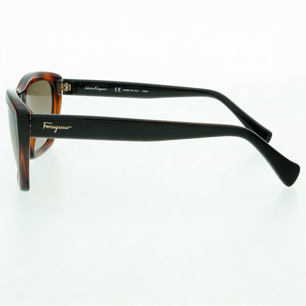 Gafas de sol de mujer Ferragamo Sf958s 214 de carey inyectado, tipo ojo de gato, protección UV, lente marrón de 55 mm
