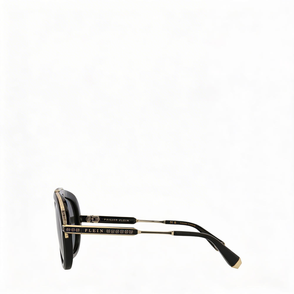 Philipp Plein Spp151m Men's Shiny Black Cellulose Acetate Frame Non-Polarized UV Protection Sunglasses 57