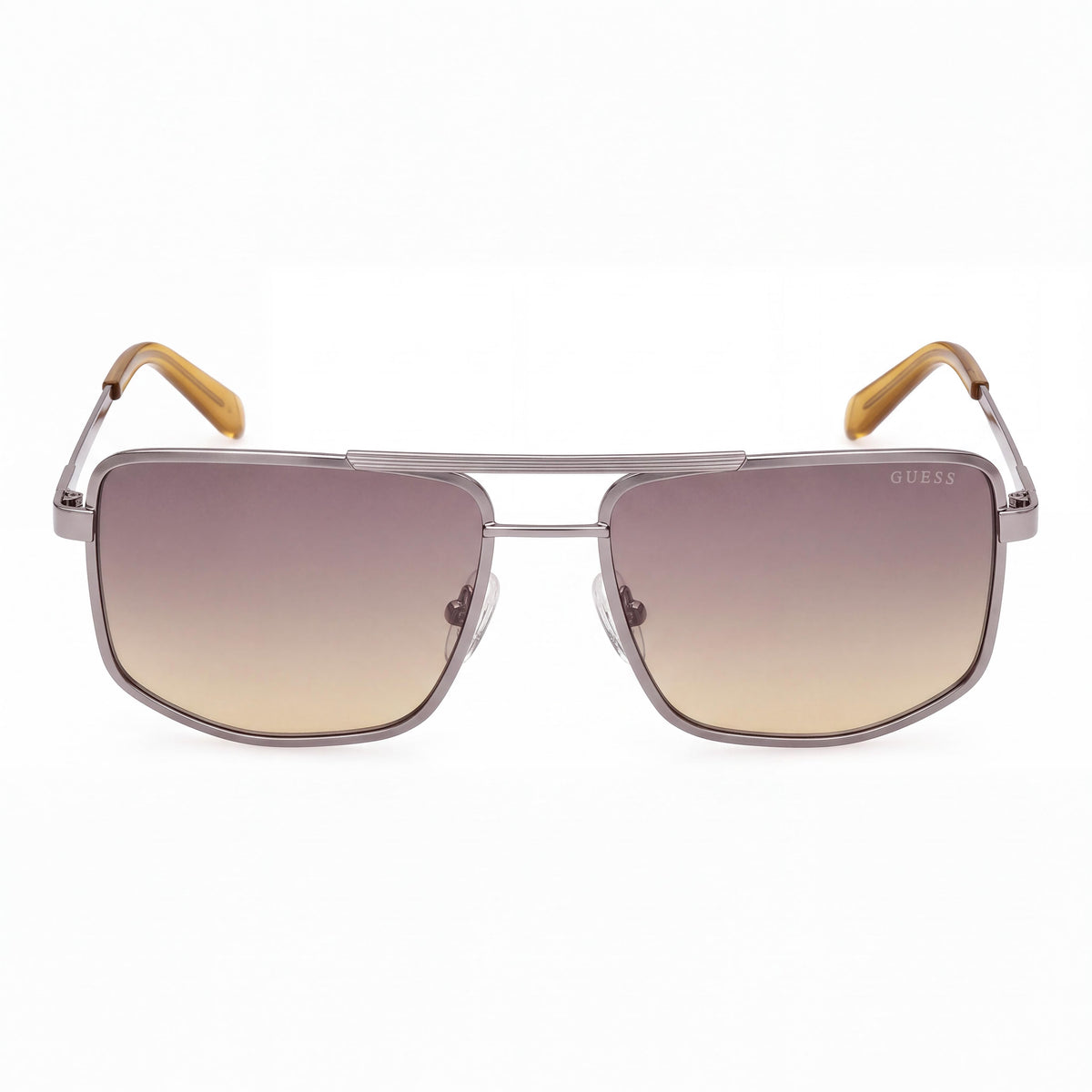 GUESS Gu00208 Montura metálica unisex en metal pulido satinado con lentes degradadas ahumadas, protección UV, 57 mm, Photo 2