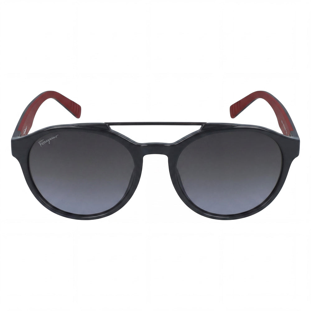 Gafas de aviador Salvatore Ferragamo unisex gris oscuro, montura de plástico rojo con lentes grises protección UV 53 mm ancho de lente