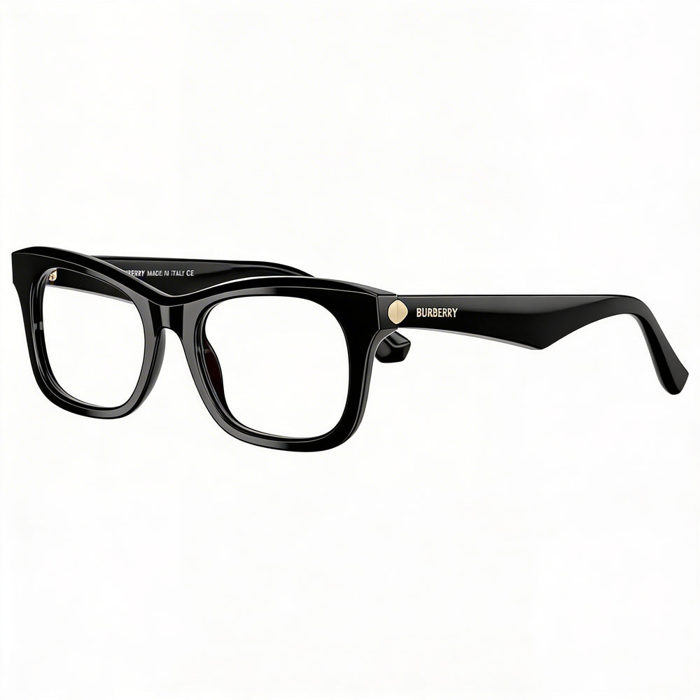 BURBERRY Unisex Black Optical Frames with Clear Demo Lenses, Prescription Ready for Custom Lens Replacement