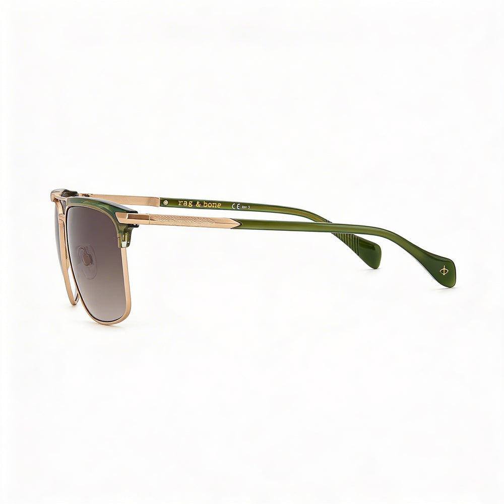 Gafas de sol informales Rag & Bone para hombre, acero inoxidable, cuerno color caqui, protección UV, no polarizadas 55-17-145