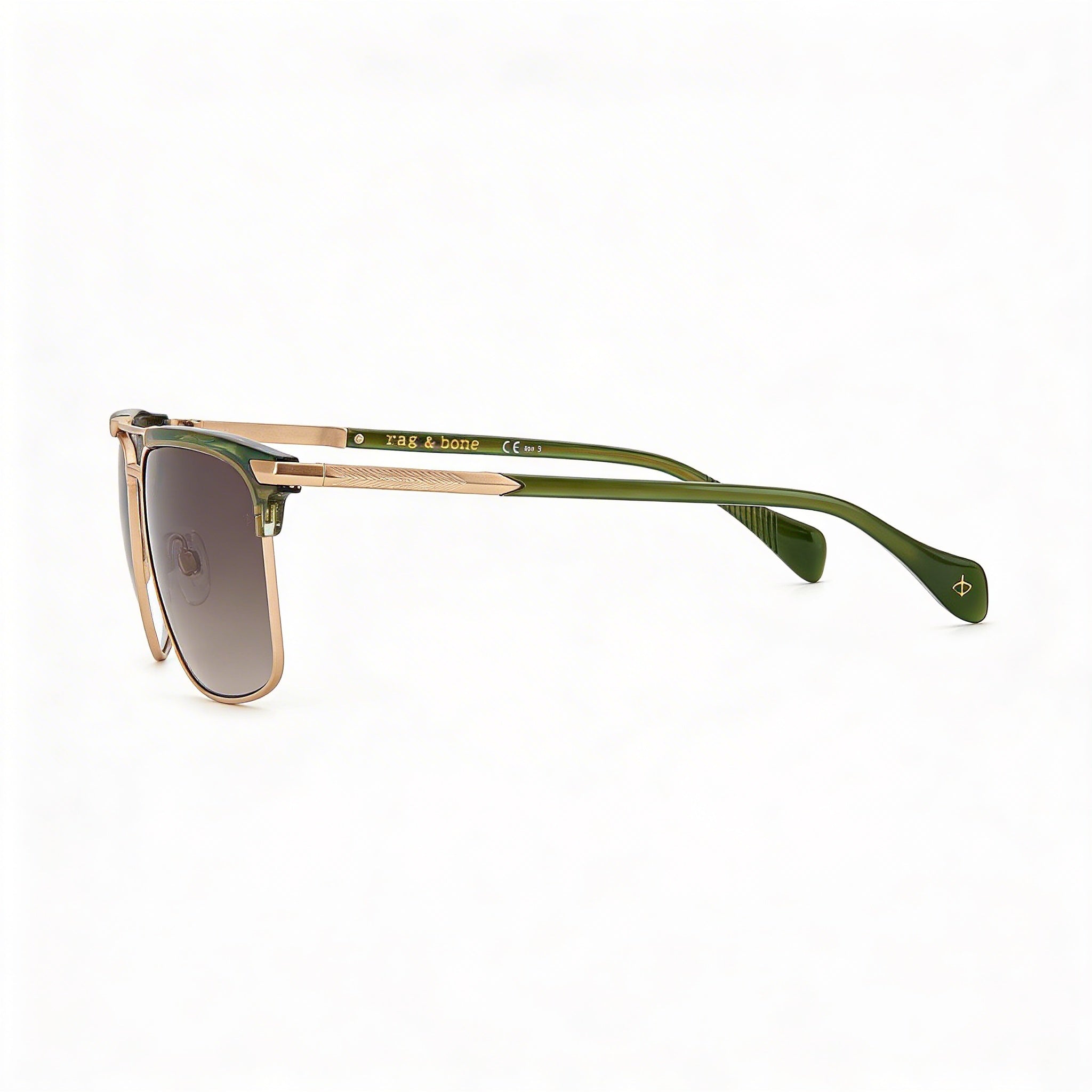 Gafas de sol informales Rag & Bone para hombre, acero inoxidable, cuerno color caqui, protección UV, no polarizadas 55-17-145, Photo 3