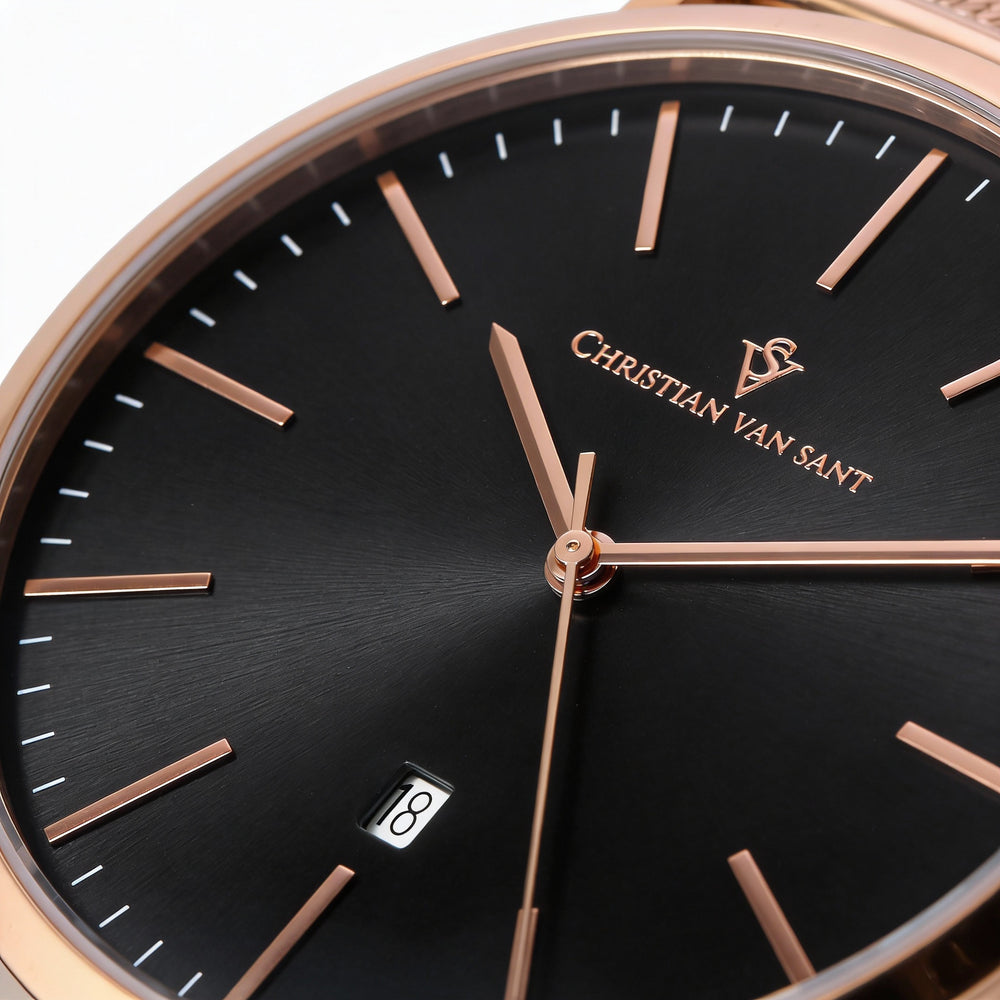 Men's Christian Van Sant Paradigm Chronograph Quartz Rose Gold Tone Stainless Steel Black Dial Watch