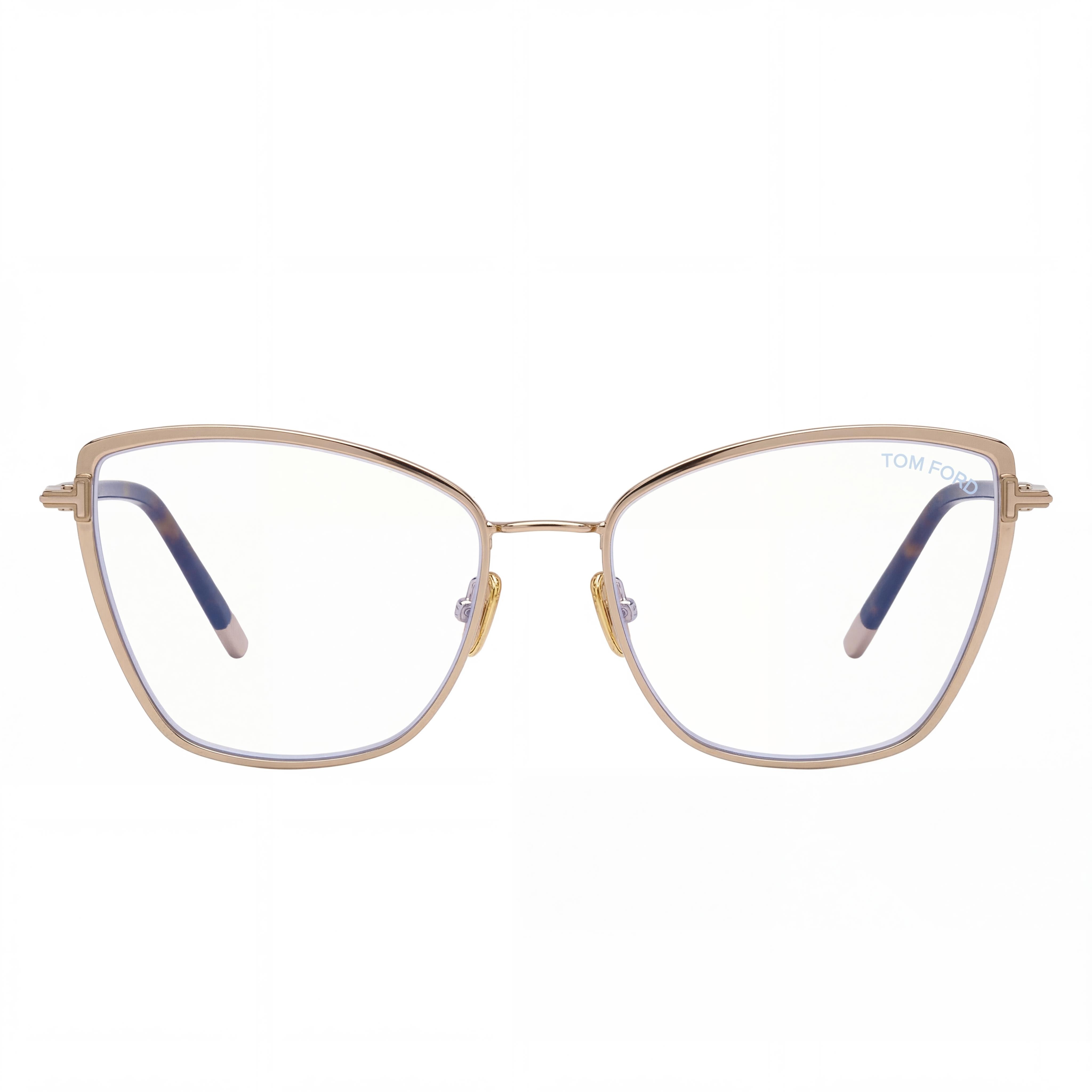 Gafas de vista Tom Ford FT5740-B para mujer, con montura de ojo de gato, de metal, con bloqueo de luz azul, en oro rosa brillante y habana oscuro, 54 mm, Photo 2