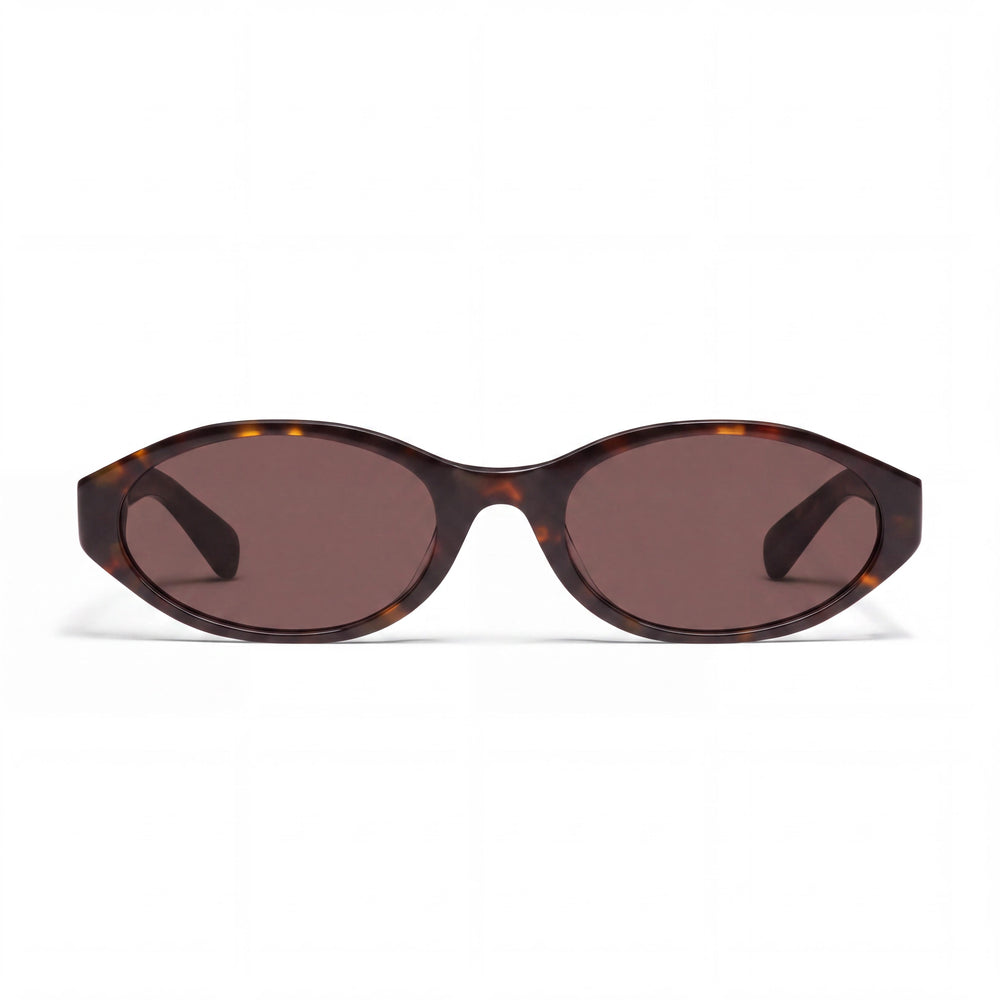 Quay Round Sunglasses for Women, Tortoise Acetate Frame with Brown Plastic Lenses, 55mm Lens Width