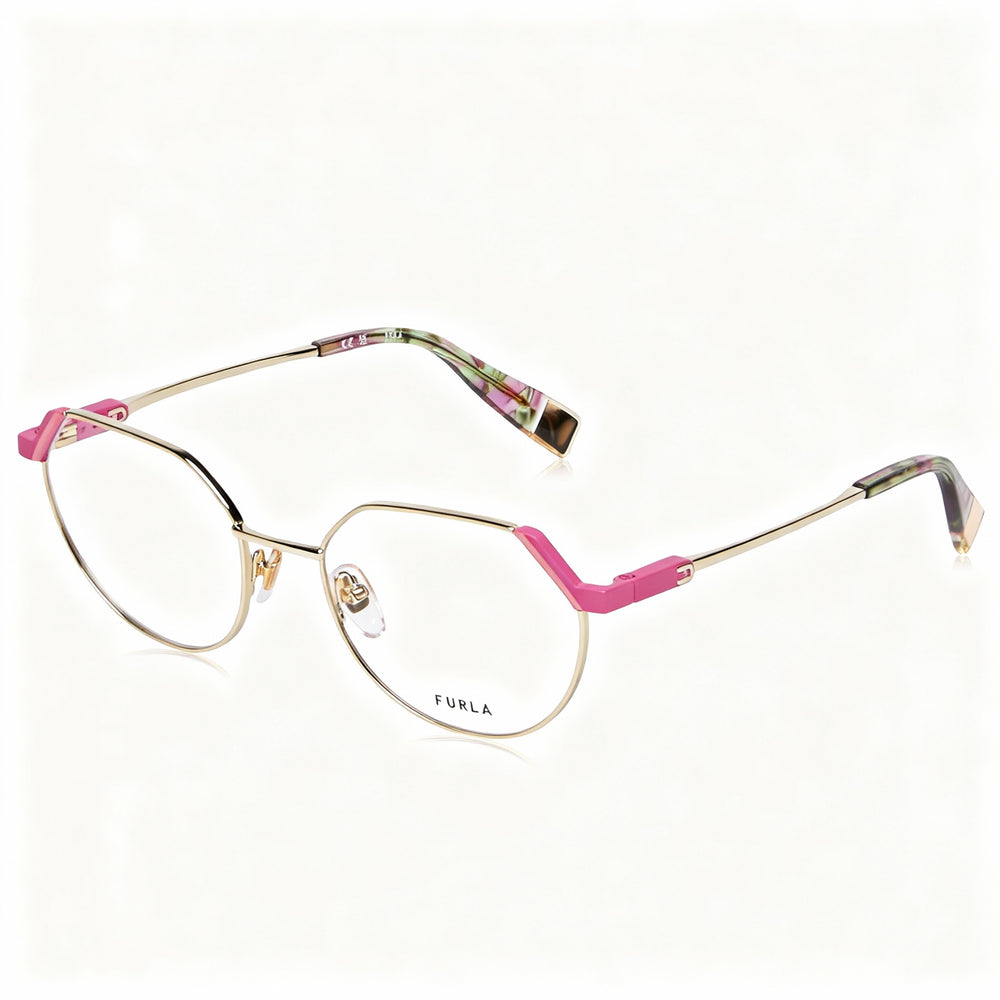 Furla Women's Classic Style Metal Optical Eyeglasses Frame, Shiny Light Gold, 52-18-135