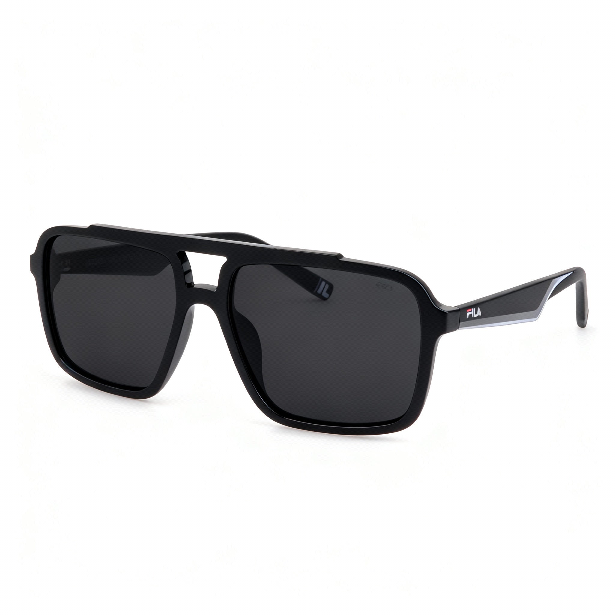 Fila Sfi460 Unisex Lightweight Sunglasses, Shiny Black Frame Black Non-Polarized Lenses 57-16-145
