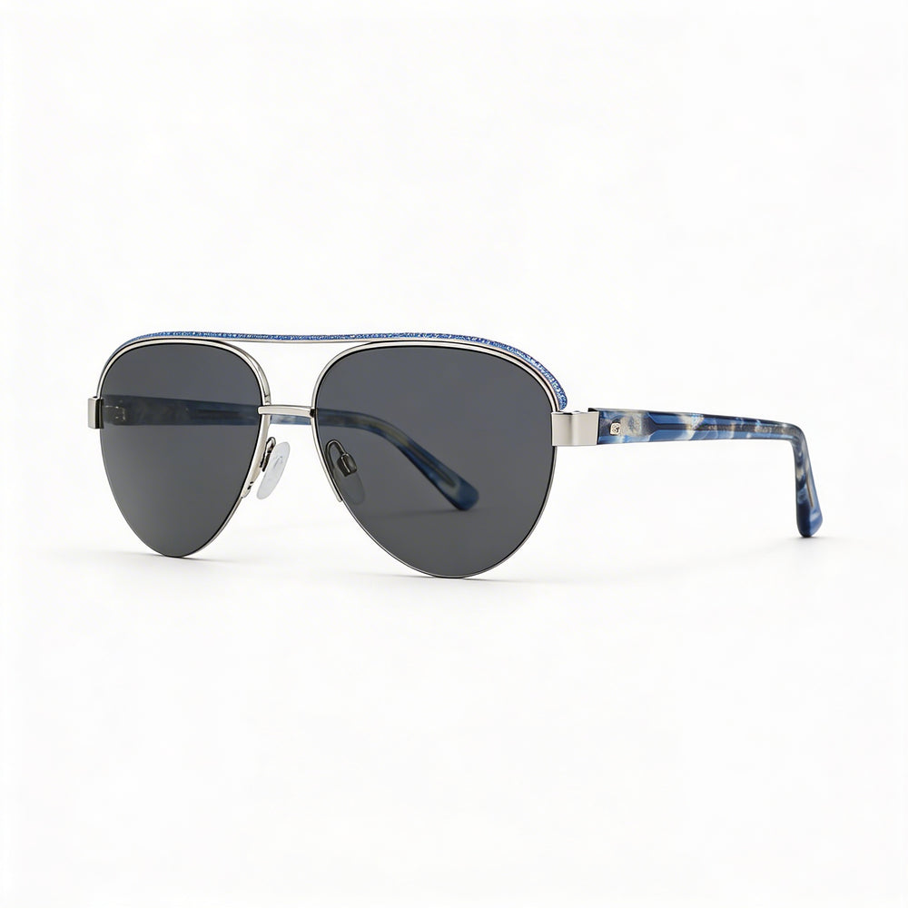 BEBE Classic Women's Lightweight Acetate Frame Eyewear, Silver with Multicolor Lenses, Size 57-15-140