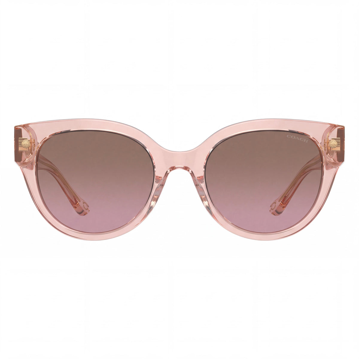 Coach Hc8393u Gafas de sol redondas de plástico transparente para mujer color rosa empolvado Lentes degradados marrones y rosas 53mm Protección UV, Photo 2