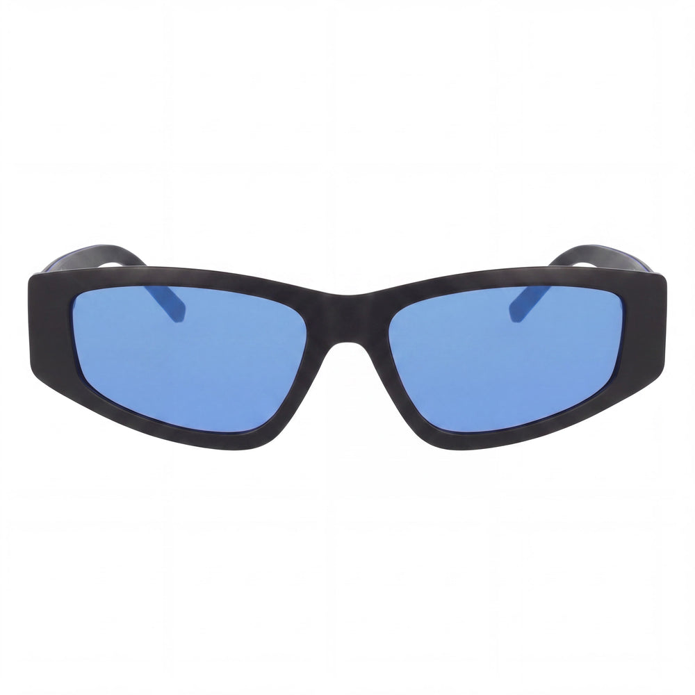 DKNY Classic Women's Black Blue Mirror Acetate Sunglasses with Blue Mirror Lenses, 100% UV Protection, 55mm