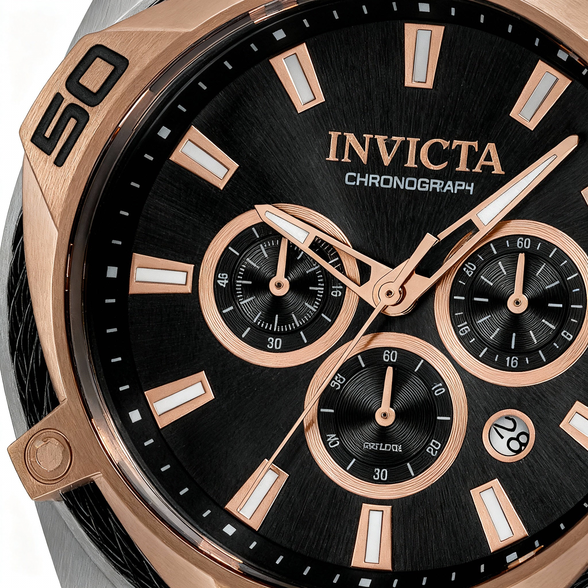 Invicta Bolt Men's Chronograph Black Dial Silver & Rose Gold Tone Stainless Steel Watch 50mm