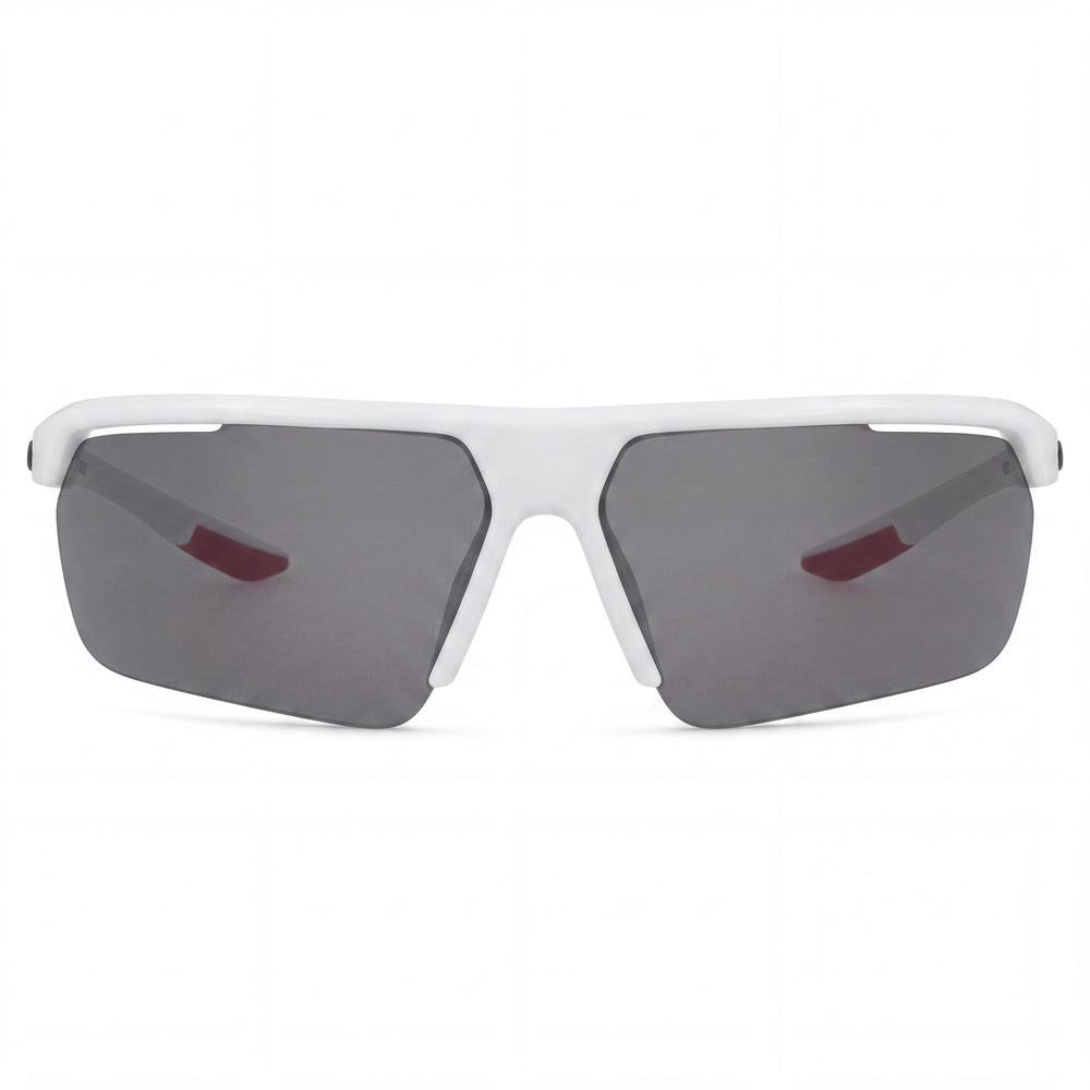 Nike Gale Force Gafas de sol rectangulares unisex de plástico, montura blanca Wolf Grey Silver Flash, lentes espejadas grises plateadas de 71 mm