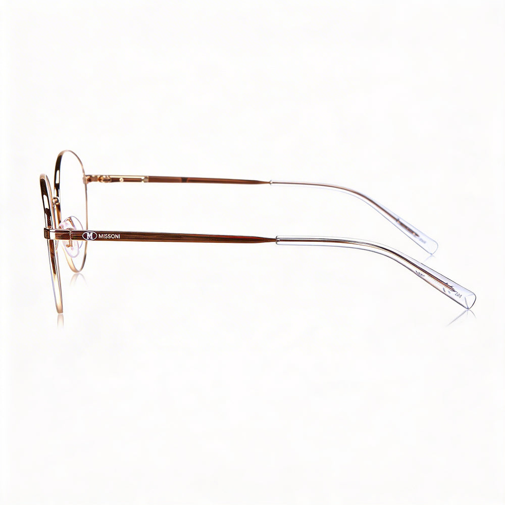 Gafas de mujer Missoni MMI 0024 de ojo de gato, montura de aleación de acero, lila, dorado y cobre, lente de policarbonato de 53 mm