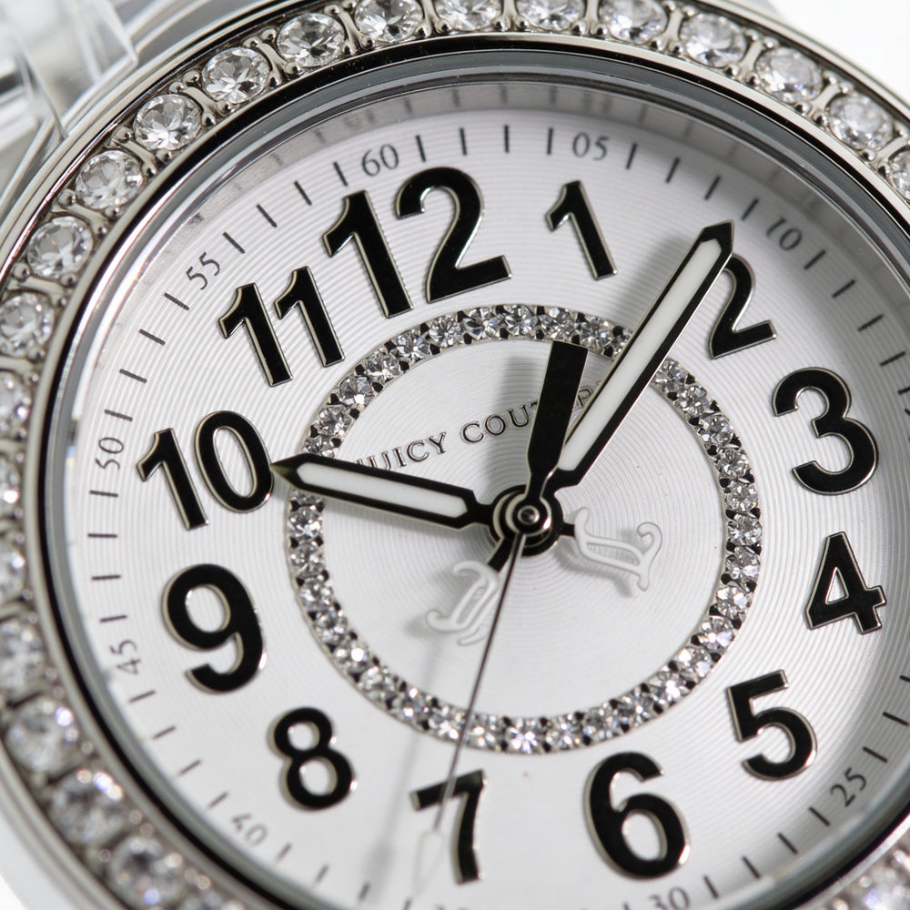 Reloj Juicy Couture 1900903 HRH para mujer, esfera blanca de plástico transparente, 38 mm