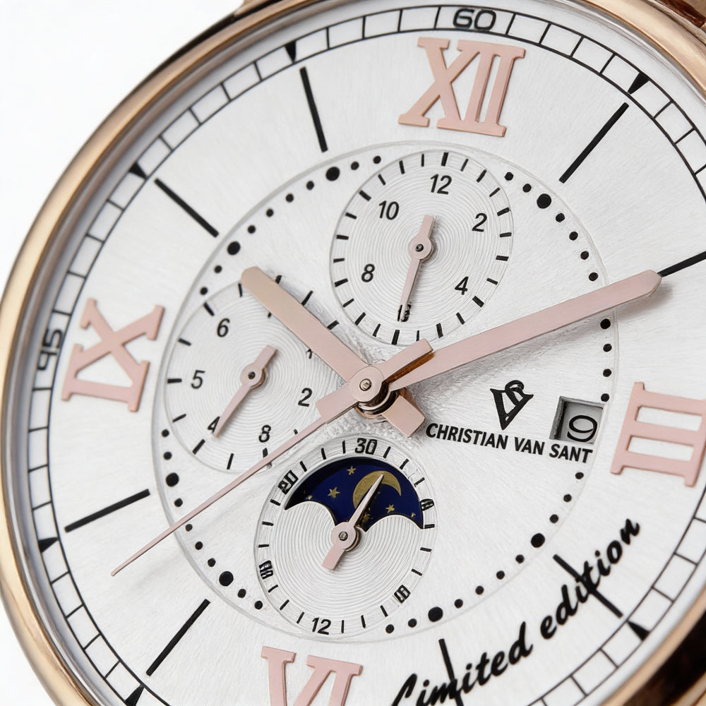 Reloj cronógrafo automático de malla de acero inoxidable para hombre, resistente al agua, con esfera blanca, de Christian Van Sant