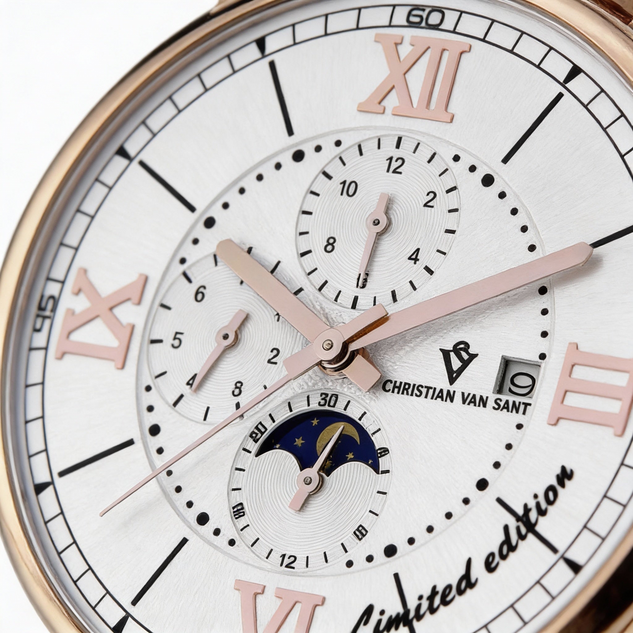 Christian Van Sant bracelet Men's Stainless Steel Mesh Automatic Chronograph Water Resistant Watch with White Dial, Photo 2