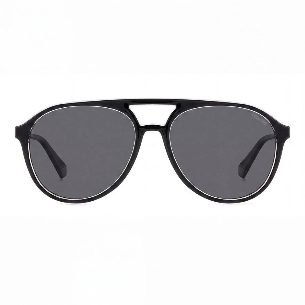 Gafas de sol Polaroid PLD 4162/S unisex, montura de policarbonato negra, lentes grises polarizadas con protección UV, 56 mm