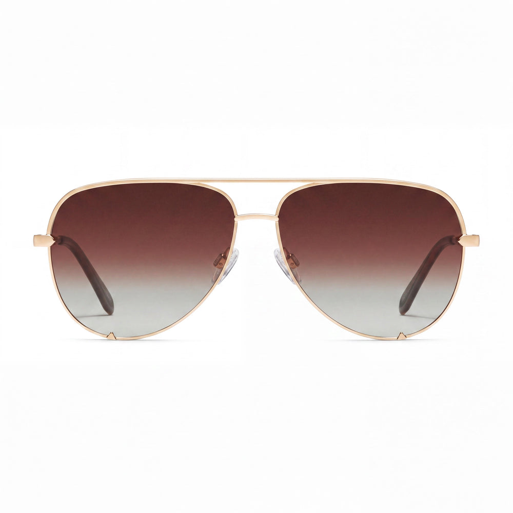 Gafas de sol polarizadas Quay Australia High Key Extra Large para mujer, montura metálica en color dorado y marrón degradado, lentes en color marrón degradado, protección UV, 64 mm