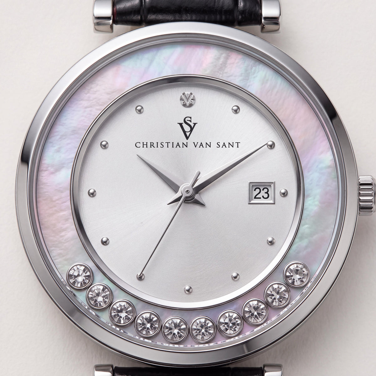 Reloj de Cuarzo para Mujer Christian Van Sant Modern con Esfera Plateada, Caja de Acero Inoxidable y Correa de Cuero, Resistente al Agua, Photo 2