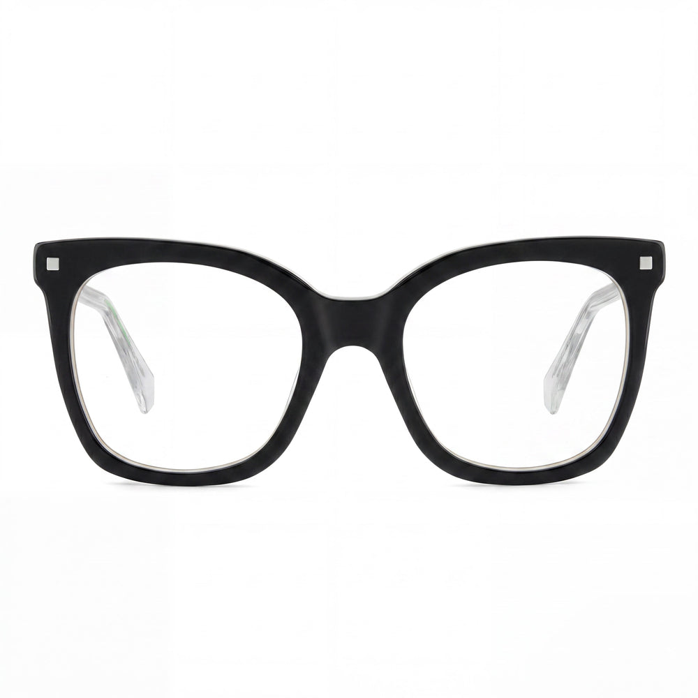 Gafas de sol modernas para mujer Polaroid con montura de ACETATO ECOLÓGICO y lentes no polarizadas, Negro Beige, 51 mm de ancho de lente