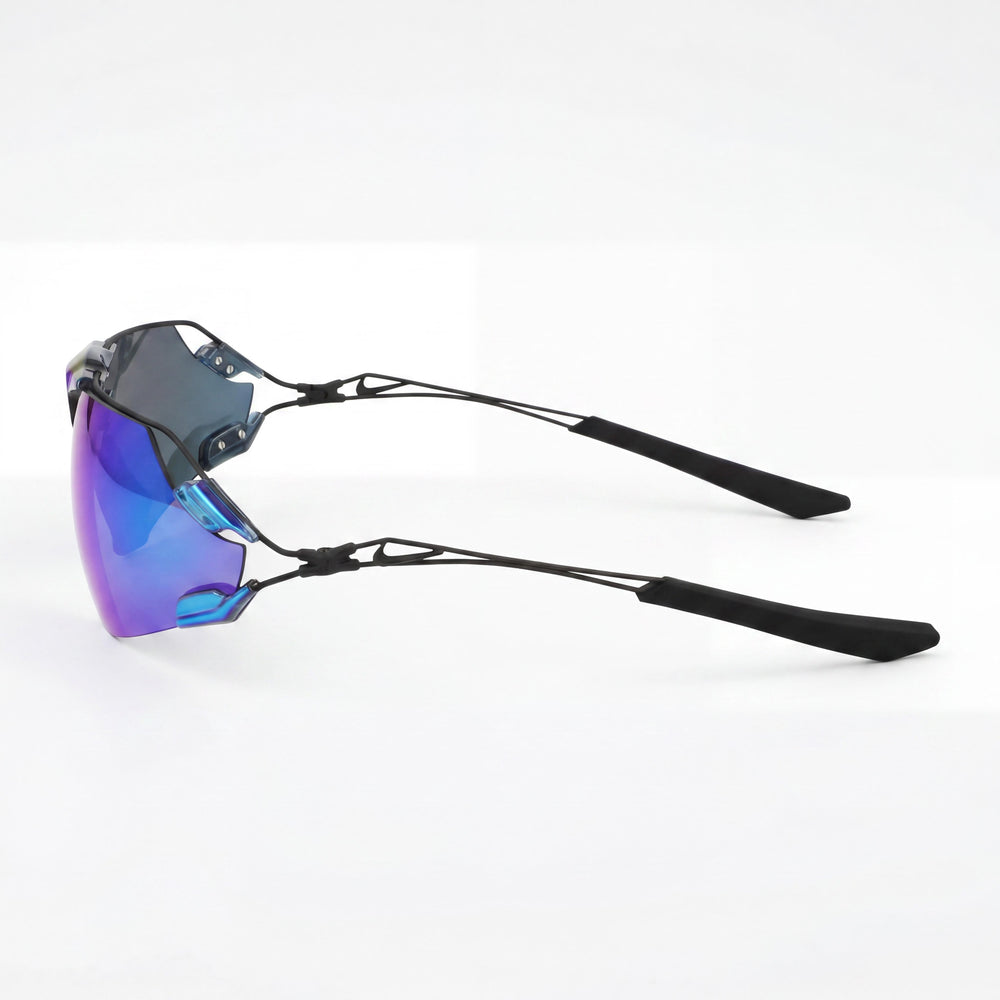 Nike Sporty Men's Titanium Sunglasses Blue / Blue Mirror Frame Grey UV400 Lenses Size 76-05-125