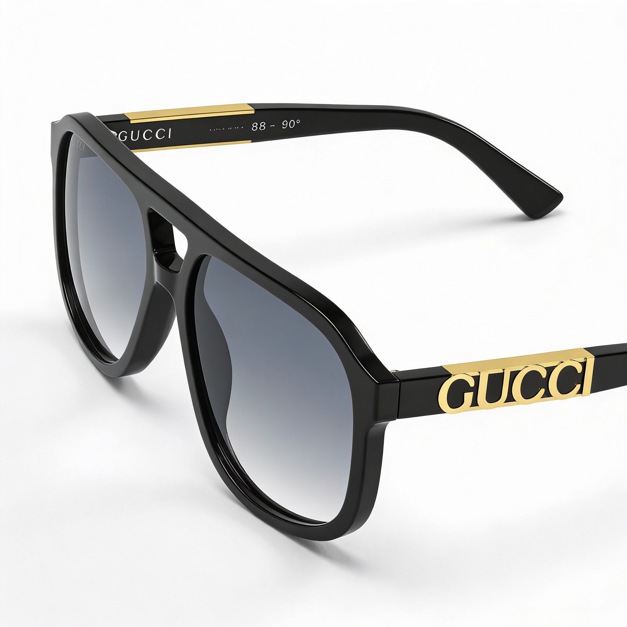 Gucci Gg1188s 002 Unisex Pilot Aluminium Black Gold-logo Grey Gradient Lenses UV Protection 58mm Prescription Ready, Photo 3