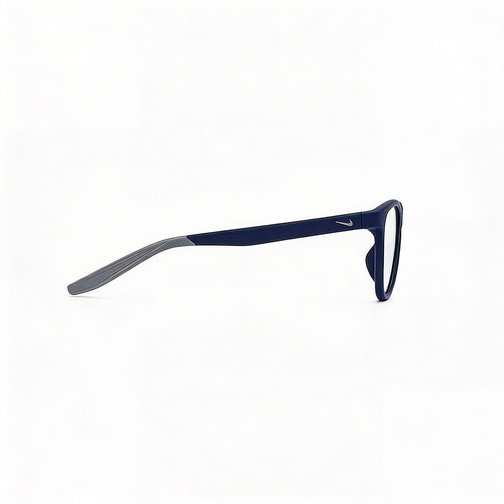 Nike Men's 7118 Plastic Rectangle Eyeglasses Matte Midnight Navy Wolf Grey Frame Maroon Lenses 55-14-140mm
