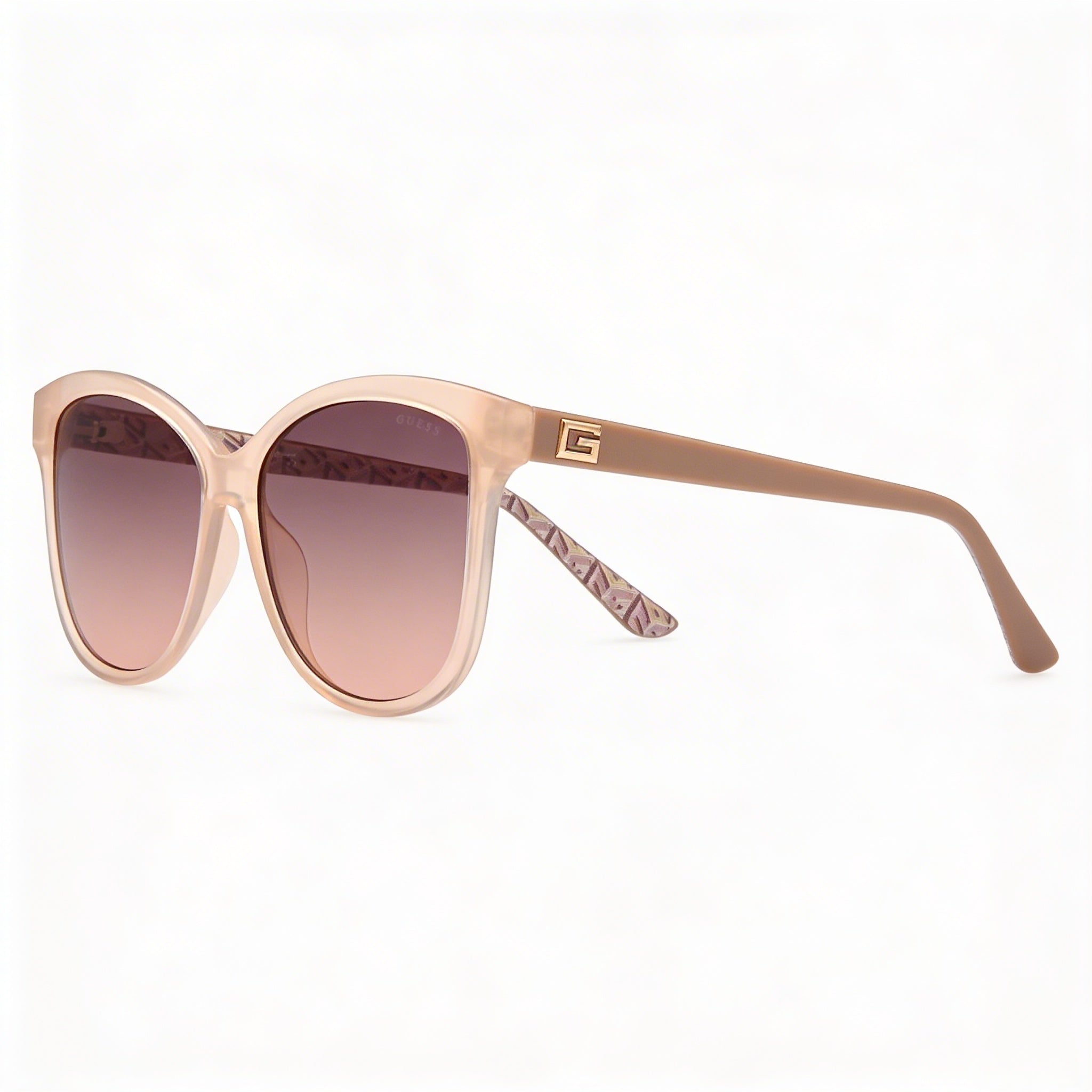 Gafas de sol de mujer GUESS redondas de montura completa de plástico con protección UV no polarizadas, montura beige, lentes marrones degradadas, 58 mm, Photo 3