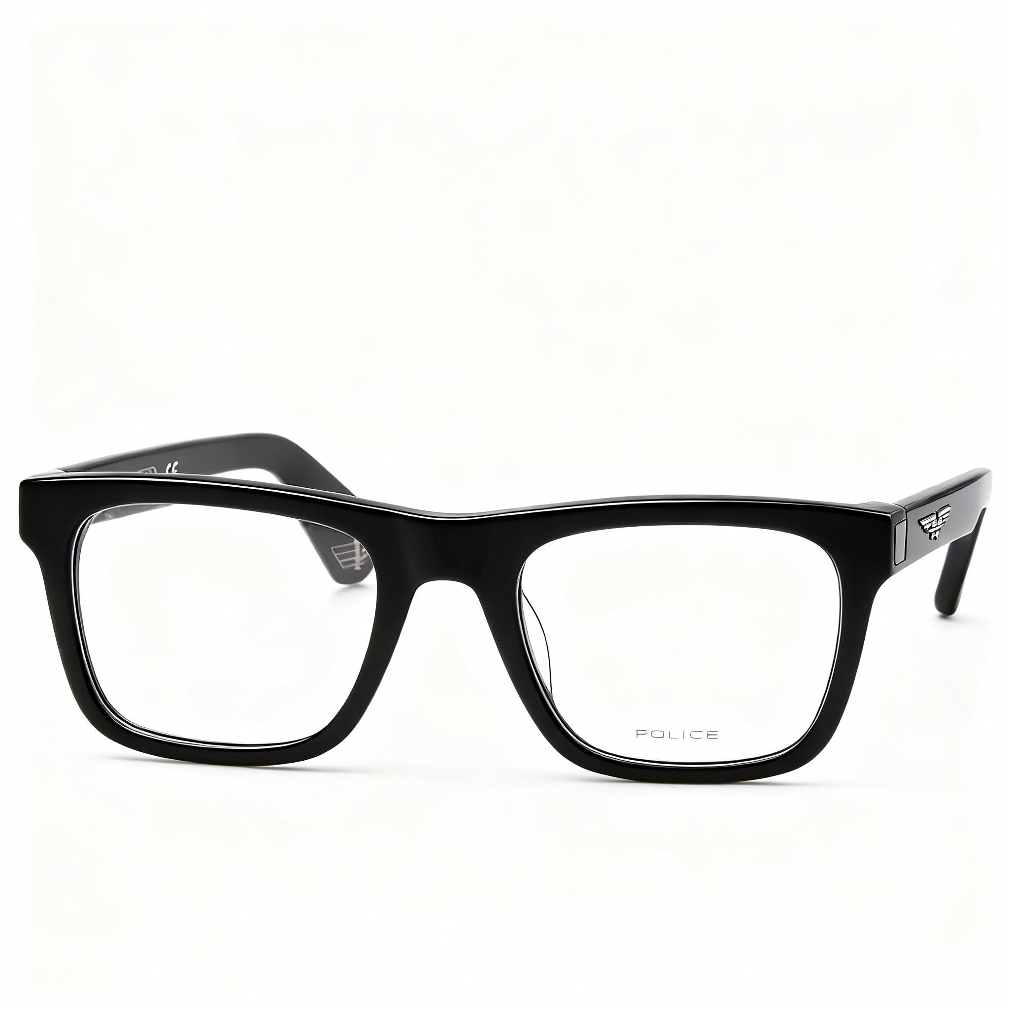 Police ORIGINS BULLET 1 VPLE37N Unisex Modern Square Plastic Frame Eyeglasses Shiny Black 52mm