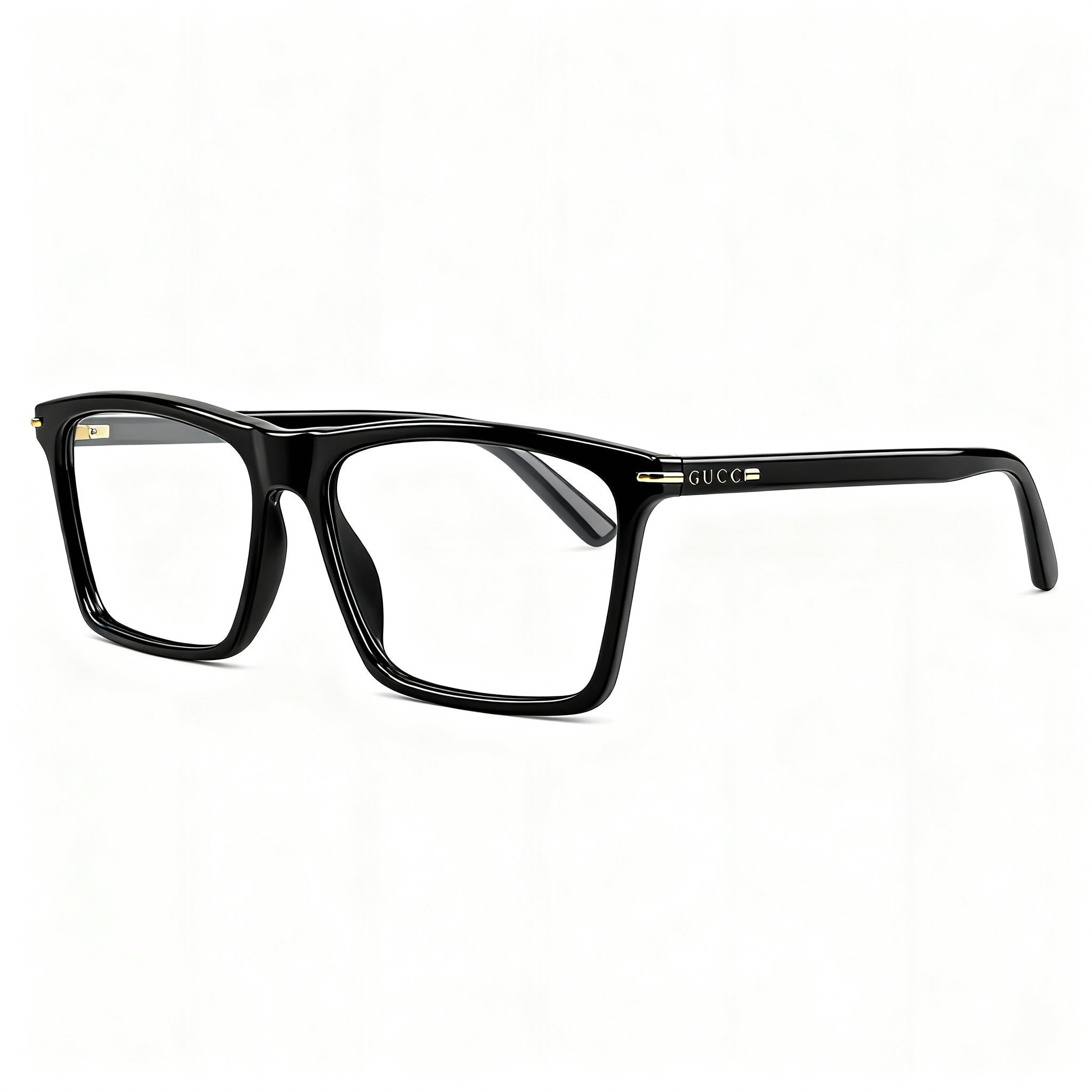 Gucci GG1445O Men's Rectangle Acetate Eyeglass Frames Black Gold, Clear Customisable Lens, 56-17-145, Photo 3
