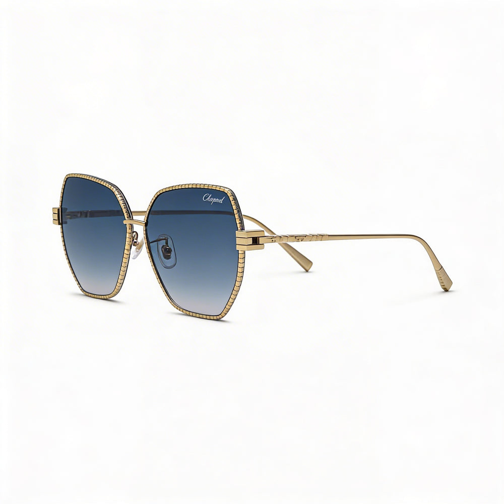 Gafas de sol de titanio para mujer Chopard Schl28m con montura camel brillante y lentes azules degradadas de 59 mm