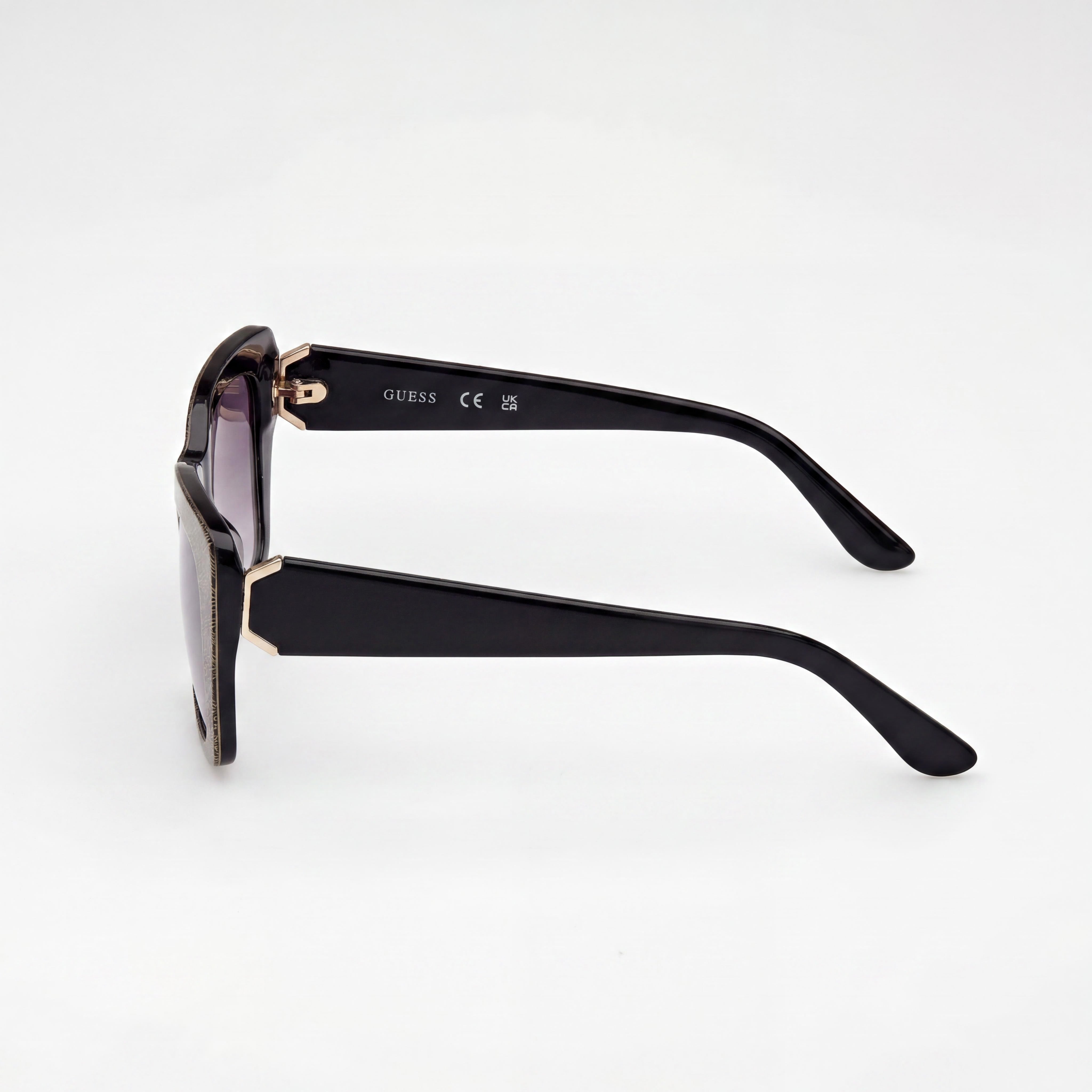 Guess Gafas de Sol para Mujer Modernas, Negras Brillantes, Plástico, Degradado Ahumado, Protección UV No Polarizada, 55mm, Photo 3