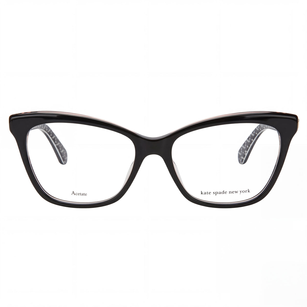 kate spade new york Women's Eyewear Frames Black Pink Acetate with Faceted Logo & Spade Pattern Temples 52-16, Photo 2