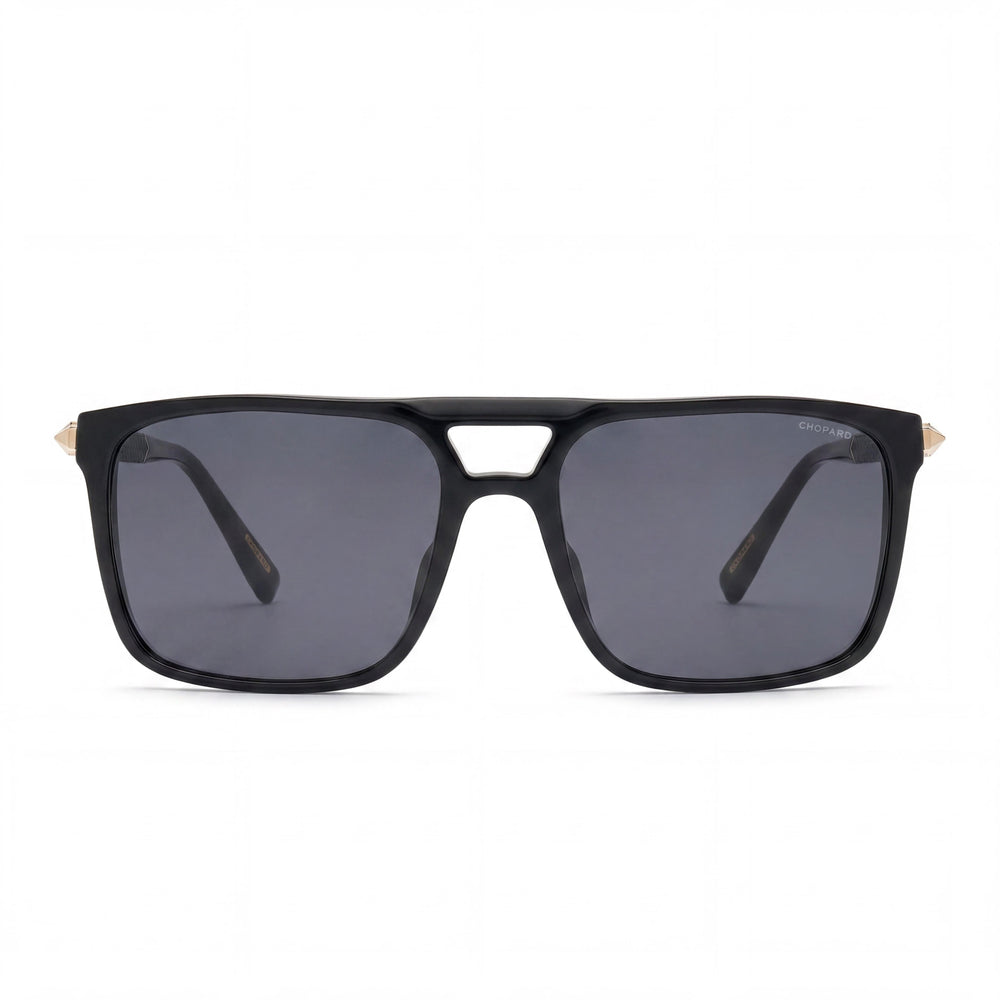Chopard Sch311 Men's Shiny Black Acetate-Metal Sunglasses with Smoke Lenses, UV Protection, 59mm