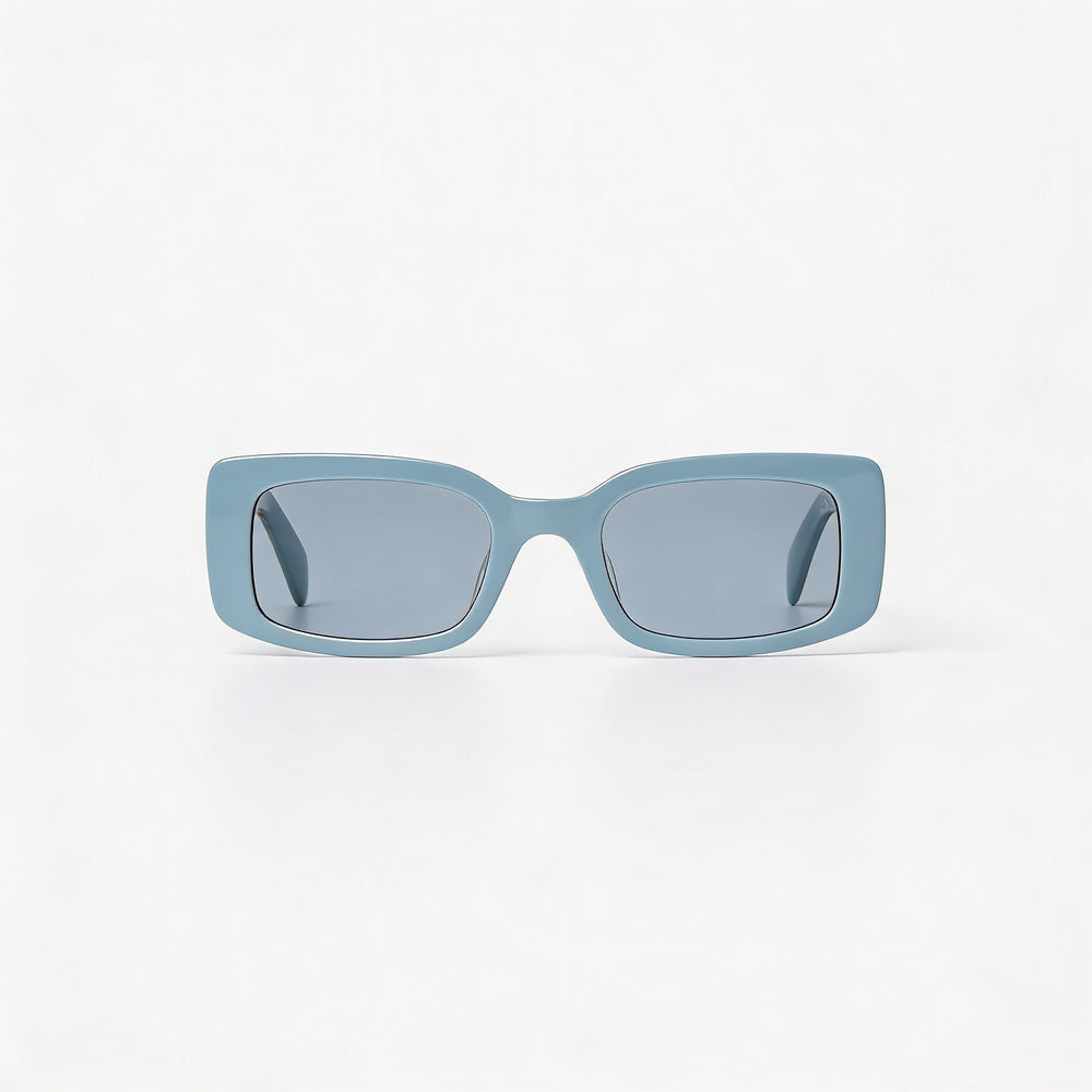 Gafas de sol Rag & Bone Classic para mujer, con montura de plástico azul, estrechas y gruesas, rectangulares, con lentes azules y protección UV, 52 mm