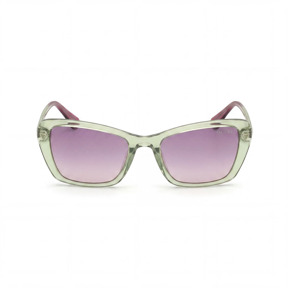 Gafas de sol GUESS para mujer, montura completa de plástico, lentes moradas, protección UV, 135 mm, color verde claro brillante