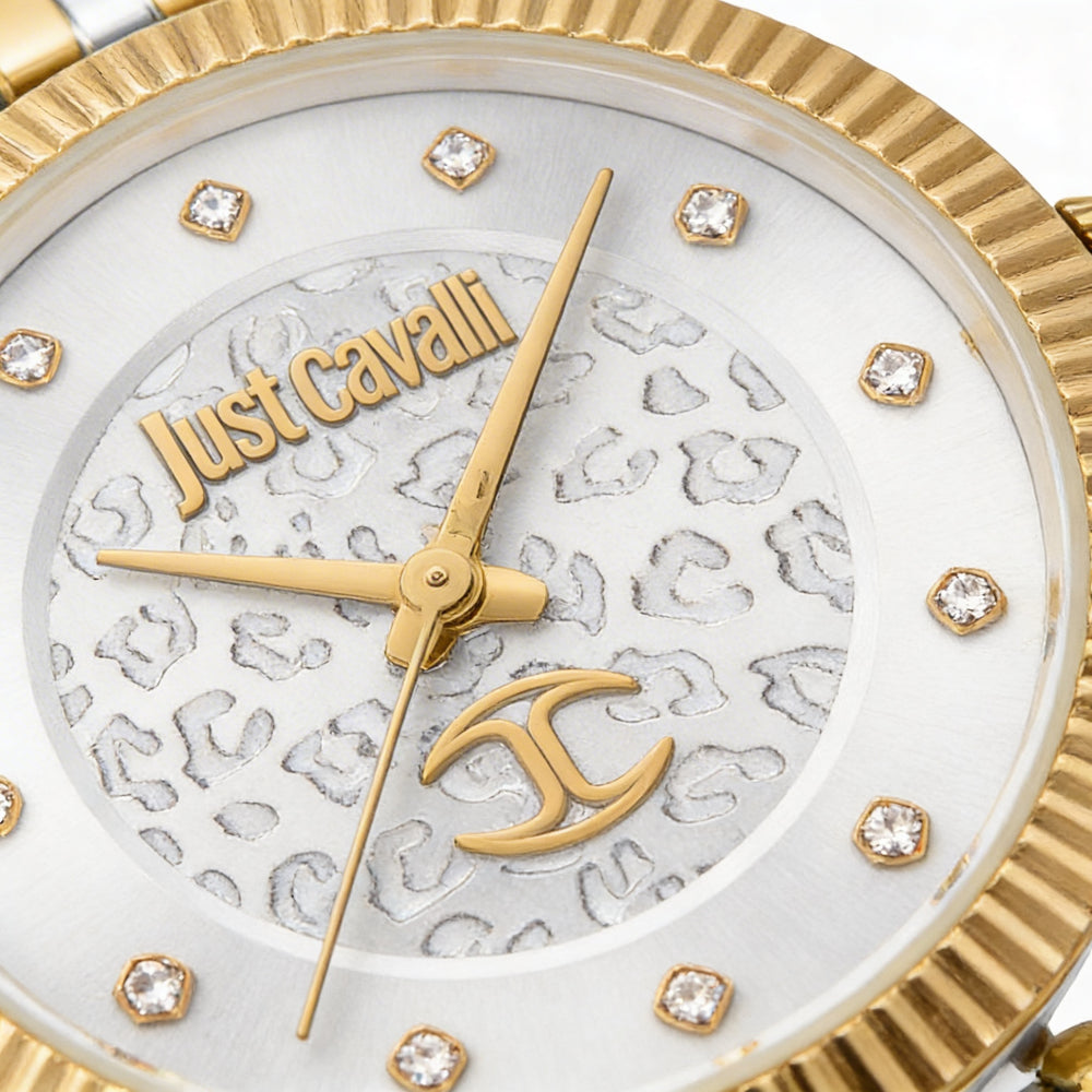 Just Cavalli JC1L266M0055 Unisex Watch with Grey Silver Dial, Yellow Gold Stainless Steel Strap, Shock Resistant Quartz