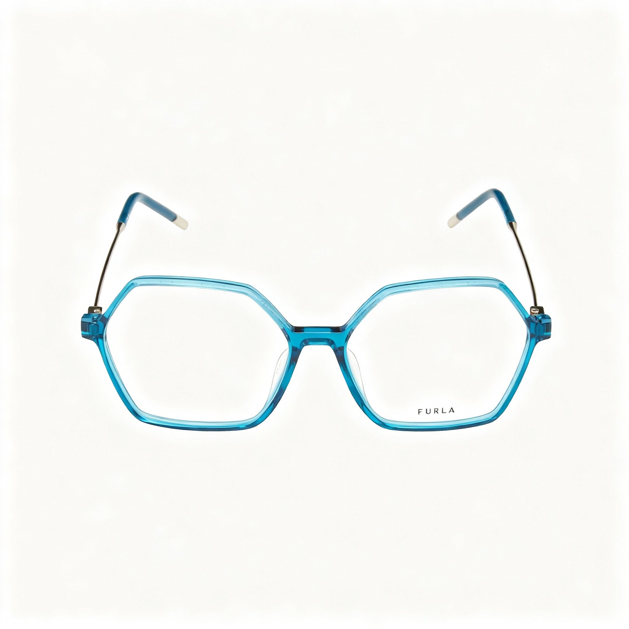 Furla VFU636 Women's Modern Geometric Full Rim Acetate Eyeglasses, Transparent Sky Blue, 54mm, Photo 3