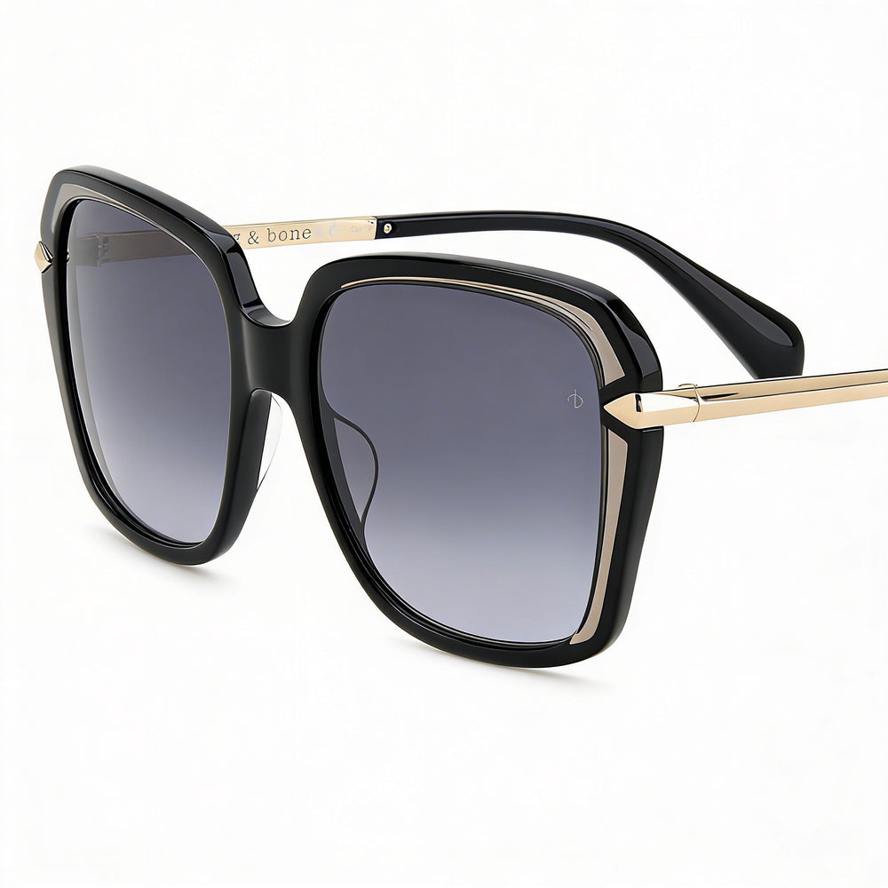 rag & bone Gafas de sol modernas para mujer, montura cuadrada de acetato negro, lentes de policarbonato con protección UV, no polarizadas 57-18-145