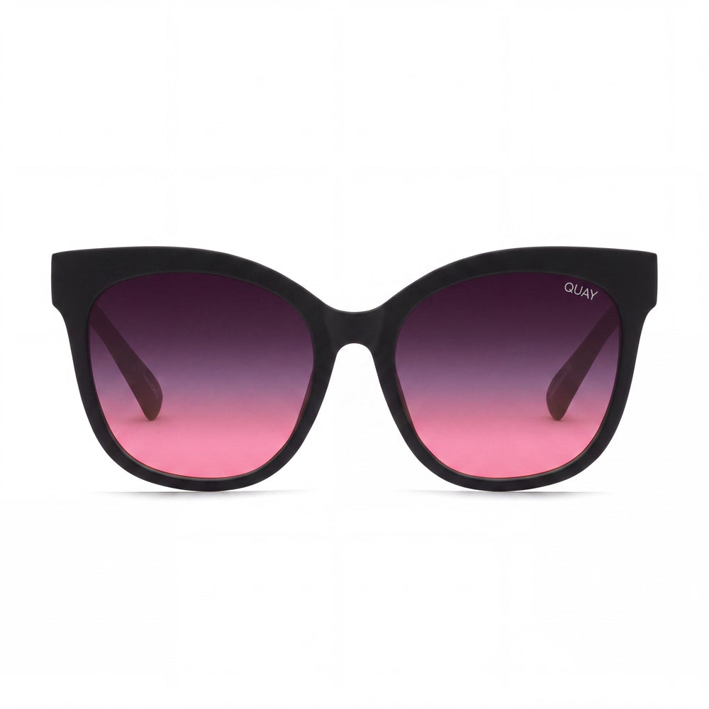 Gafas de sol Quay Australia de ojo de gato para mujer, montura de plástico negro mate y rosa degradado, lentes de policarbonato, protección UV, 59 mm