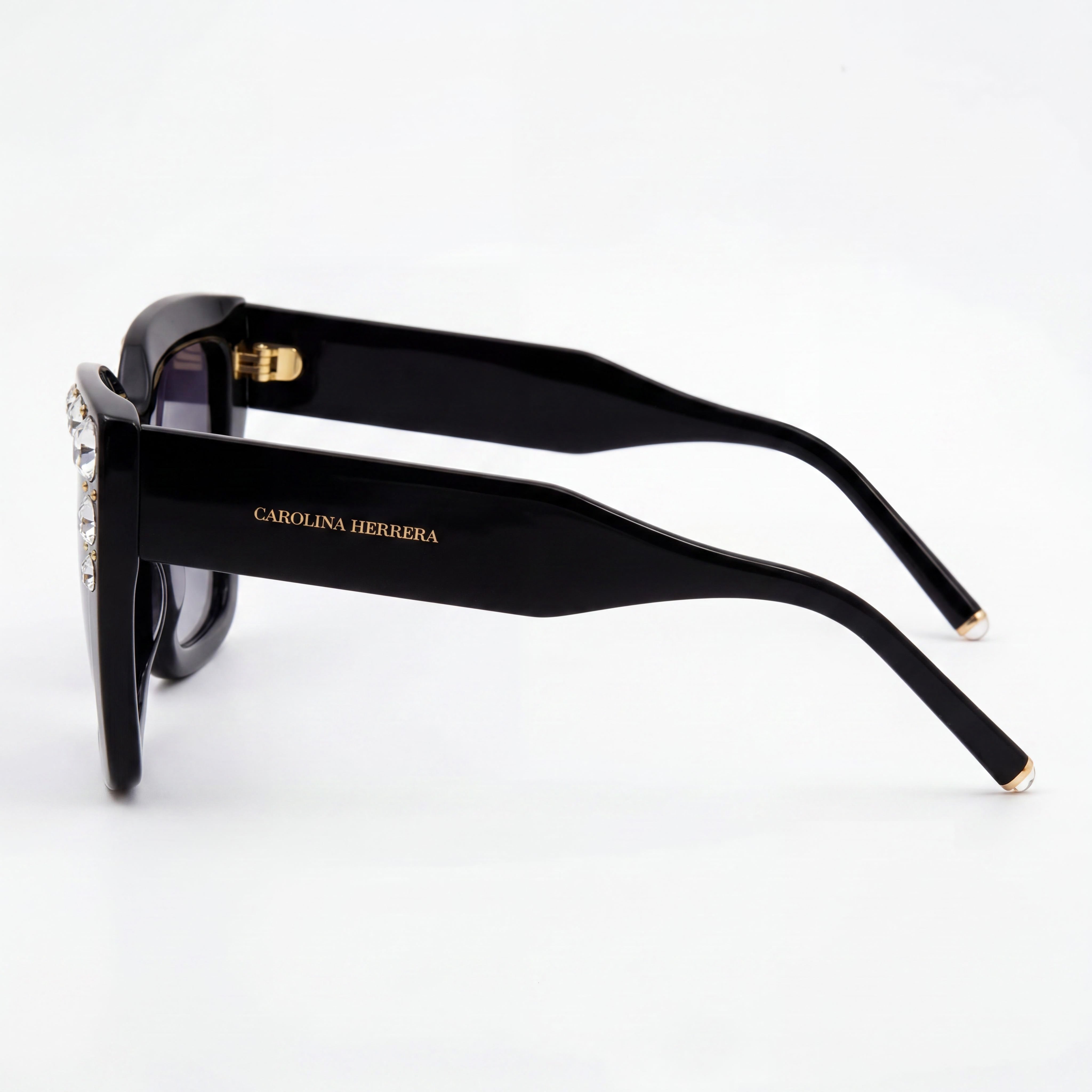 Carolina Herrera Her 0130/S Women's Black Gemstones Gold-logo Plastic 52mm Dark Grey Shaded UV Protection, Photo 3